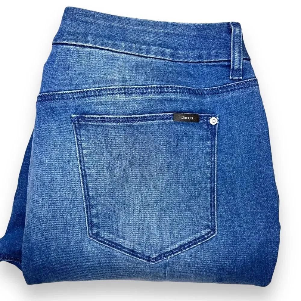 Chico's So Slimming Petite Indigo Patchwork Girlfriend Ankle Jeans Size‎ 2 NWOT